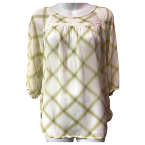 LC Lauren Conrad Sheer Plaid Peasant Blouse Green Size S Small NWT Long Sleeve